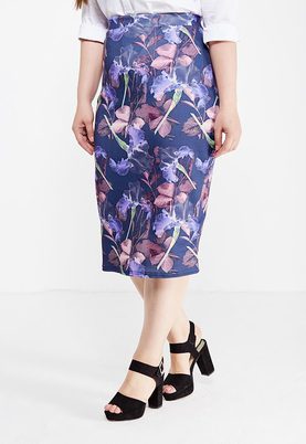 LOST INK PLUS  PENCIL SKIRT IN SHADOW ORCHARD PRINT