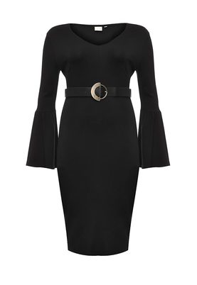 LOST INK PLUS  PENCIL DRESS WITH FRILL SLEEVE & CIRCLE BELT