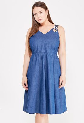LOST INK PLUS   PINAFORE DENIM DRESS WITH FLORAL STRAPS